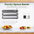 Aluminum Foil & Plastic Wrap Dispenser with Cutter - Magnetic & No-Drill Wall Mount, Cling Film Dispenser with Paper Towel Holder, Space-Saving 4-in-1 Kitchen Organizer - Fits 12" Roll, Black - Image 4