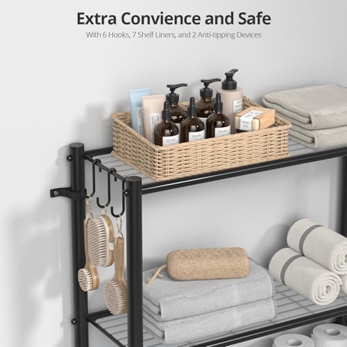Hodonas Over The Toilet Storage Shelf - Bathroom Organizer Rack with 7-Tier Shelves, Adjustable Metal Shelf Above Toilet for Storage, Freestanding Bathroom Space Saver, Black - Image 5