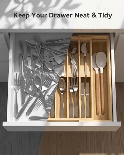 Expandable Utensil Drawer Organizer for Silverware,Bamboo 12 Slot - Image 5