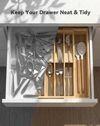 Expandable Utensil Drawer Organizer for Silverware,Bamboo 12 Slot - Image 5