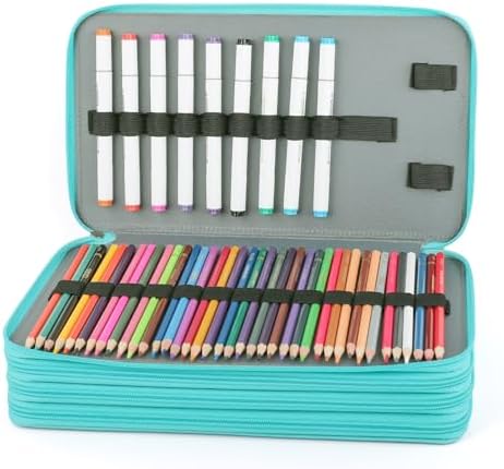 Vomgomfom 300 Slots Marker Case 4-Layer PU Leather, Handle, Solid Green - Image 4