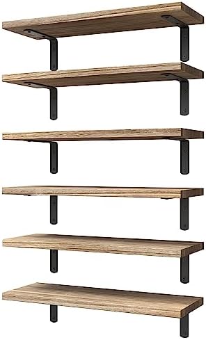 WOPITUES Floating Shelves Set of 6 for Wall Decor & Storage, Rustic Brown by WOPITUESOfficial