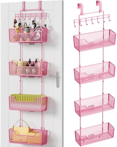 HapiRm Over Door Organizer Storage - Hanging Door Organizer with 4 Metal Large Capacity Baskets and Adjustable Coat Hook for Bathroom Bedroom Kitchen Pantry Closet Cabinet by HapiRm
