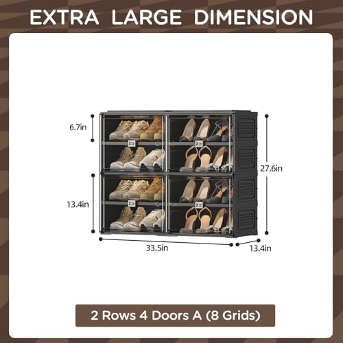 Vipbox Black Shoe Rack Organizer Cabinet for Closet Entryway,Clear Shoe Storage Boxes Stackable Sneaker Storage with Door Easy Assembly Shoe Cabinet with Lids Large 4 Tiers 16 Pairs - Image 3