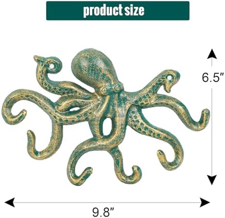 Sungmor Cast Iron Key Holder for Wall, Green Octopus Hanger with 6 Hooks, - Image 6