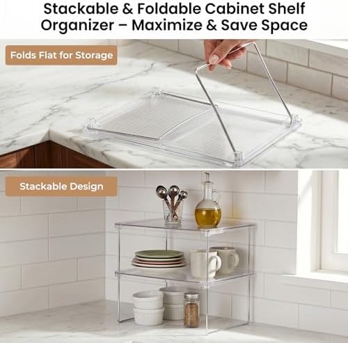Kitchen Cabinet Organizer Shelf, 2-Pack Clear Stackable Shelf Risers - Image 4