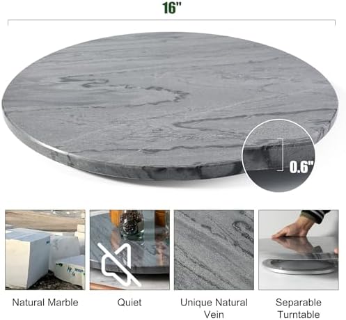 Marble Lazy Susan, 16 in Lazy Susan Turntable Organizer for Cabinet Pantry Kitchen Countertop Fridge Bathroom Makeup Vanity Countertop - Grey - Image 2