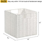 Vagusicc Wicker Storage Basket, Set of 2 Hand-Woven Storage Baskets for Organizing, Foldable Cube Storage Bins, 11 Inch Wicker Storage Baskets for Shelves and Decor, Square Closet Organizer, White - Image 2
