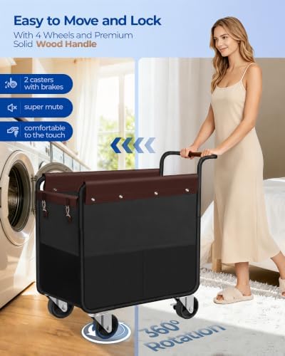 Kayfia 180L Rolling Laundry Hamper, Laundry Basket with Wheels, Black - Image 3