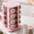 Yungyan Pink Square Rotating Spice Rack with 16 Empty Jars and Labels by Yungyan