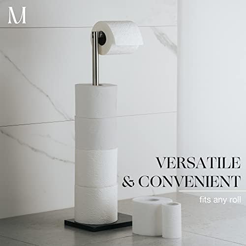 MARMOLUX ACC Free Standing Brushed Nickel Toilet Paper Holder Stand - 4 Jumbo Roll Bathroom Hardware - Standing Toilet Paper Holder - Stainless Steel Toilet Paper Stand - Brushed Steel/Black Marble - Image 4