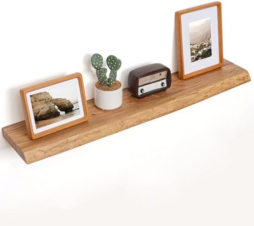 Floating Shelves for Wall Decor, Rustic Solid Elm Wood Live Edge Floating Shelves Wall Mounted, Wall Shelves with Invisible Bracket for Living Room Bathroom Bedroom Kitchen, 40 Inch Set of 1, Natural by FLYJOE