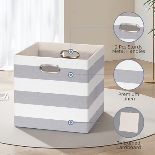 11 x 11 x 11 Inch Linen Stripe Storage Cubes for Home Organizing, Pack of 4 - Image 3