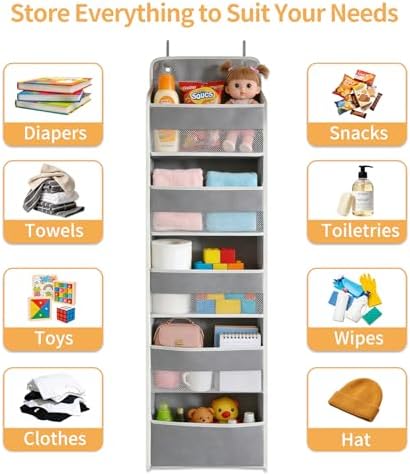 Over the Door Organizer, Door Storage Organizer with Large Capacity Pockets, Hanging Shelves for Bedroom, Closet, Dorm, Pantry (Grey, 5-Tier) - Image 2