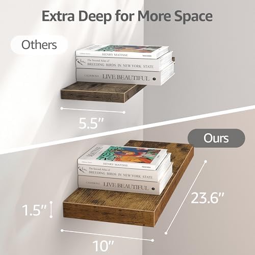 QEEIG 10" Deep Floating Shelves for Wall (Brown, Set of 3, 23.6" x 10") - Image 3
