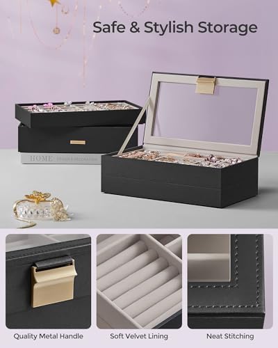 SONGMICS Stackable Jewelry Trays, 4-Tier Jewelry Box, with Glass Lid - Image 5