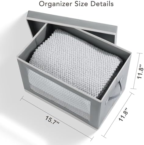 Homsorout Storage Boxes with Lids - 4 Pack Fabric Clear Window Storage Bins, Large Decorative Storage Bins with Handles, Linen Closet Organizer for Clothes, Towel, Blanket, Light Grey - Image 4