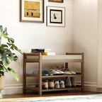 Entryway Shoe Rack Bench with Comfy Cushion, 28" Bamboo Storage Stool, 3-Tier Wooden Shoe Rack for Living Room Bedroom Hallway, Walnut Color - Image 7