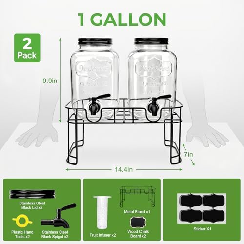 Accguan 1-Gallon Drink Dispensers for Parties,Glass Beverage Dispenser 2pcs - Image 2