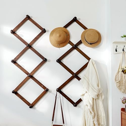 Dseap Expandable Coat Rack (Larger Version) - 24” High, Anti-Slip, Ultra Heavy Duty Wooden Accordian Wall Hanger with 10 Study Peg Hooks for Clothing Hats Jackets Bags, Black/Natural - Image 5