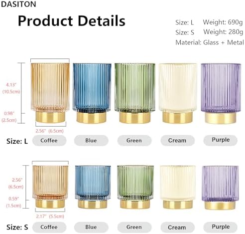 DASITON Makeup Brush holder Organizer,Crystal Cosmetic Makeup Brush Glass Brushes Storage Holder, Vintage Make Up Brush Cup Pen Pencil Holder striped vase(Purple S+L) - Image 6