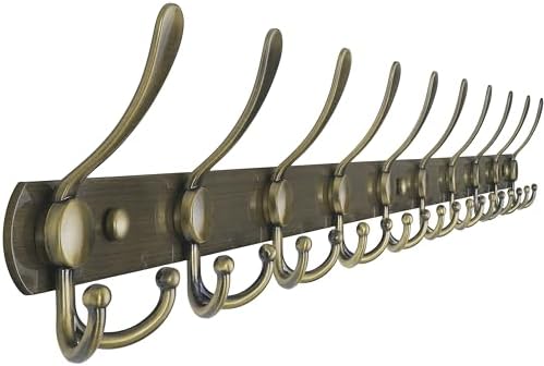 Dseap Coat Rack Wall Mount - 38” Long 10-Tri-Hooks Heavy Duty Coat Hanger Rail Wall Hooks for Hanging Coats Hats Clothing Clothes Purse Mudroom Entryway, Bronze by Dseap