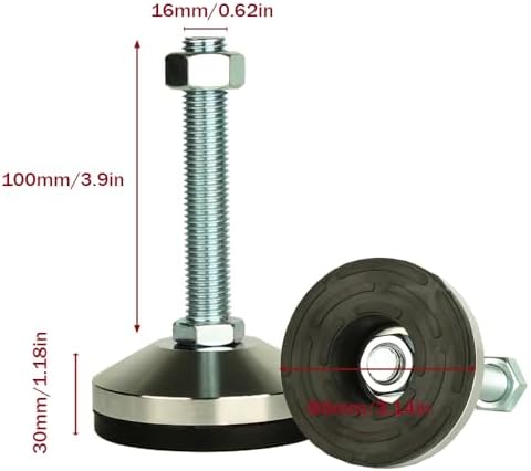 Heavy Duty Leveling Screw Leg,Leg Leveler 3.14" Dia Base,Adjustable Leveling feet M16 Thread, 2600 Lb Capacity,Capacity for Workbench, Machine, Cabinet, (D80xM16x100,4 Pcs,Black) - Image 3