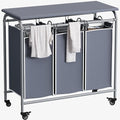 3 Bags Laundry Basket Sorter, Grey 135L Laundry Hamper, Ironing Board by LINZINAR