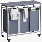 3 Bags Laundry Basket Sorter, Grey 135L Laundry Hamper, Ironing Board by LINZINAR