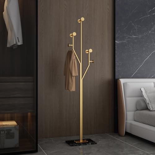 JIAYUEJU Freestanding Coat Rack Marble Base Coat tree Heavy Duty(Gold) | Tree-shaped Easy Assembly Space Saver Metal Frame 8 Hooks for Entryway Bedroom Living Room Office Corner - Image 5