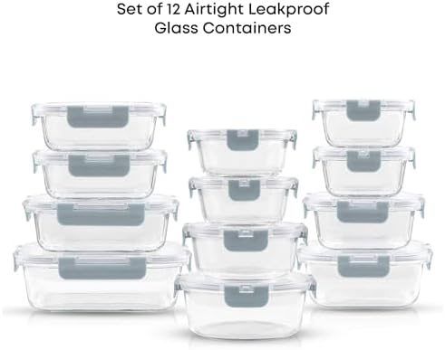 JoyJolt 24pc Borosilicate Glass Storage Containers with Lids | 12 Airtight/Freezer Safe Food Storage Containers for Pantry and Kitchen | Meal Prep Container for Lunch | Glass Tupperware Set - Image 3