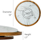 Rickby, 12" Premium Acacia Wood Lazy Susan Turntable for Table Top with Removable Marble Texture Glass Plate, Wooden Lazy Susan for Dining Table Centerpiece & Kitchen Countertop - Image 2