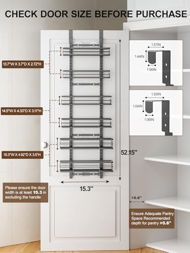 Delamu Over the Door Pantry Organizer, 6 Tier Pantry Door Organizer with Adjustable Basket, Door Spice Rack Seasoning Organizer, Metal Hanging Pantry Organizers and Storage for Kitchen,15.3" Black - Image 2