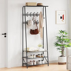 OUTLANE Entryway Hall Tree with 10 Hooks, Shoe Bench & Storage Shelf, Coat Rack Organizer with Wood Accents and Metal Frame for Entryway, Living Room, Bedroom, Gray-Double row - Image 4