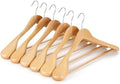 TOPIA HANGER Wide Shoulder Wooden Hangers, Suit Hangers with Non Slip Pants Bar & 360° Swivel Hook, Solid Wood Heavy Duty Coat Hanger, 6 Pack (Natural)-CT02NA by TOPIAHANGER