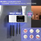 Smart Toothbrush Holders for Bathrooms,Electric Toothbrush Holders with Solar Charging,Toothbrush Holder Wall Mounted with 2 Cups and 4 Brush Slots (White) - Image 2