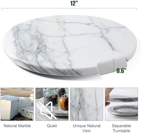 Marble Lazy Susan, 12” Lazy Susan for Table Top Detachable Turntable Organizer for Cabinet Pantry Kitchen Countertop Fridge Bathroom Makeup Vanity Countertop, Arabescato - Image 2