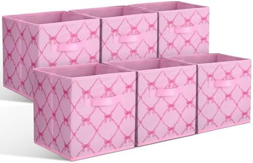 Geelin 6 Pcs Pink Bow Cube Storage Bins 11 Inch Storage Basket with Handle by Geelin