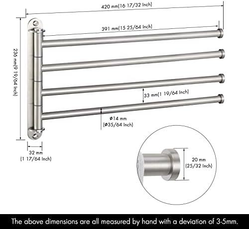 KES Bathroom Towel Rack 15.5-Inch, Swivel Towel Bar 4-Arm, Swing Out Towel Bar Wall Mounted, SUS304 Stainless Steel Brushed Finish, A2103S4L40-2 - Image 5