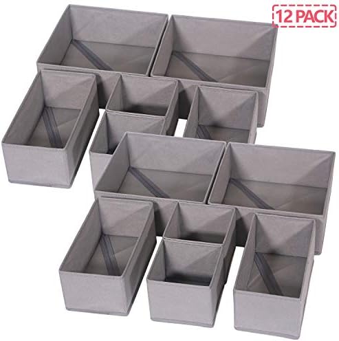 DIOMMELL 12 Pack Foldable Cloth Storage Box Closet Dresser Drawer Organizer Fabric Baskets Bins Containers Divider for Baby Clothes Underwear Bras Socks Lingerie Clothing,M Grey 444 - Image 7
