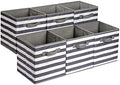 Amazon Basics Collapsible Fabric Storage Bins with Handles, Cube Organizer for Organizing, 13"x13"x13", White/Light Grey Stripe, 6-Pack by AmazonBasics