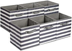 Amazon Basics Collapsible Fabric Storage Bins with Handles, Cube Organizer for Organizing, 13"x13"x13", White/Light Grey Stripe, 6-Pack by AmazonBasics
