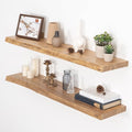 Floating Shelves for Wall, Live Edge 40"W x 9.3"D x 1.5"H Wood Floating Shelf, Set of 2 with Invisible Heavy-Duty Metal Bracket, Deep Floating Shelf for Living Room Kitchen, Natural Finish by FunMemories