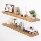 Floating Shelves for Wall, Live Edge 40"W x 9.3"D x 1.5"H Wood Floating Shelf, Set of 2 with Invisible Heavy-Duty Metal Bracket, Deep Floating Shelf for Living Room Kitchen, Natural Finish by FunMemories