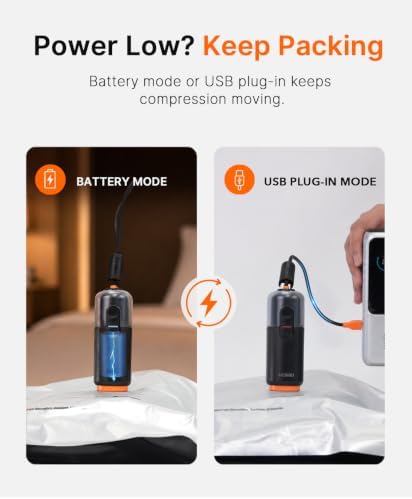 Vacbird 20-Pack Travel Vacuum Storage Bags, Compression Bags for Suitcase & Carry-On, Dual Power Cordless Rechargeable Pump (Battery & USB), Space Saver Bags for Clothes - Image 5