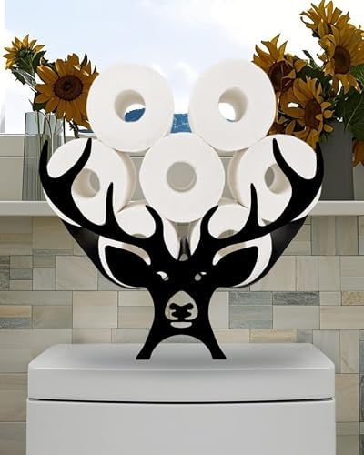 Antlers Toilet Tissue Holder,Animal Paper Holders,Decorative Metal Papers Holder,Funny Toilet Animal Storage for Bathrooms,Bathroom Paper Organizer for Extra 8 Rolls Free Standing Art Decor by Ahbuohe