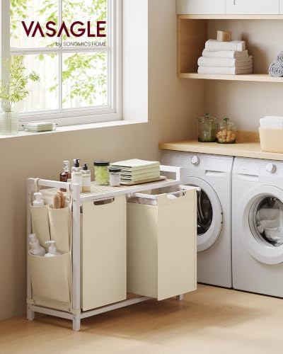VASAGLE Laundry Hamper with Shelf, 2 Pull-Out Bags, 2 x 12.1 Gallons (46 L) - Image 2