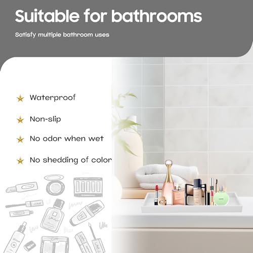 Vanity and Bathroom Tray, 15" ABS Countertop Organizer,Waterproof Vanity Tray for Toilet Tank,Perfume,Soap,Keys,Bathroom Accessories,Kitchen and Bath Trays,Non Slip Small Trays,White,2 Pack - Image 2
