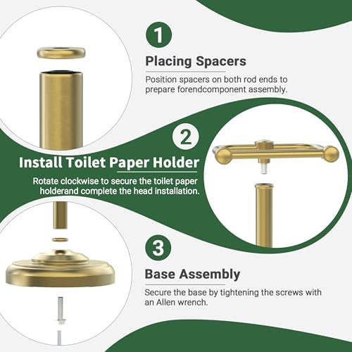 Toilet Paper Holder Stand,Free Standing Toilet Paper Holder,Modern Post Pivoting Toilet Paper Stand with Stable Weighted Base,SUS304 Stainless Steel Tissue Roll Holder Stand for Bathroom,Brushed Gold - Image 5