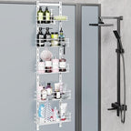 Orimade Over the Door Shower Caddy Adjustable 5 Tier Black,Bathroom Hanging Organizer Shelf Rustproof with 4 Hooks,Shower Basket with Soap Holder and Suction Cup, White by Orimade